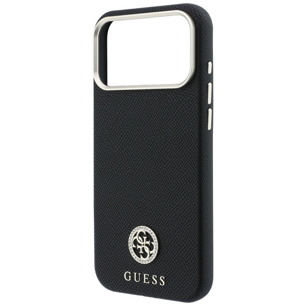 Guess apdarināts apaļais Strass logotipa MagSafe vāciņš iPhone 18 Pro / 17 Pro, melns