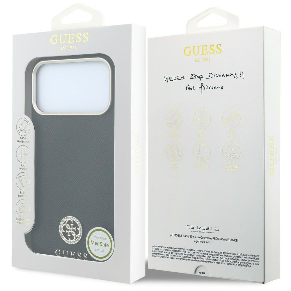 Guess apdarināts apaļais Strass logotipa MagSafe vāciņš iPhone 18 Pro / 17 Pro, melns