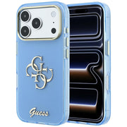 Guess IML 4G Script metāla vāciņš iPhone 18 Pro Max / 17 Pro Max, gaiši zils