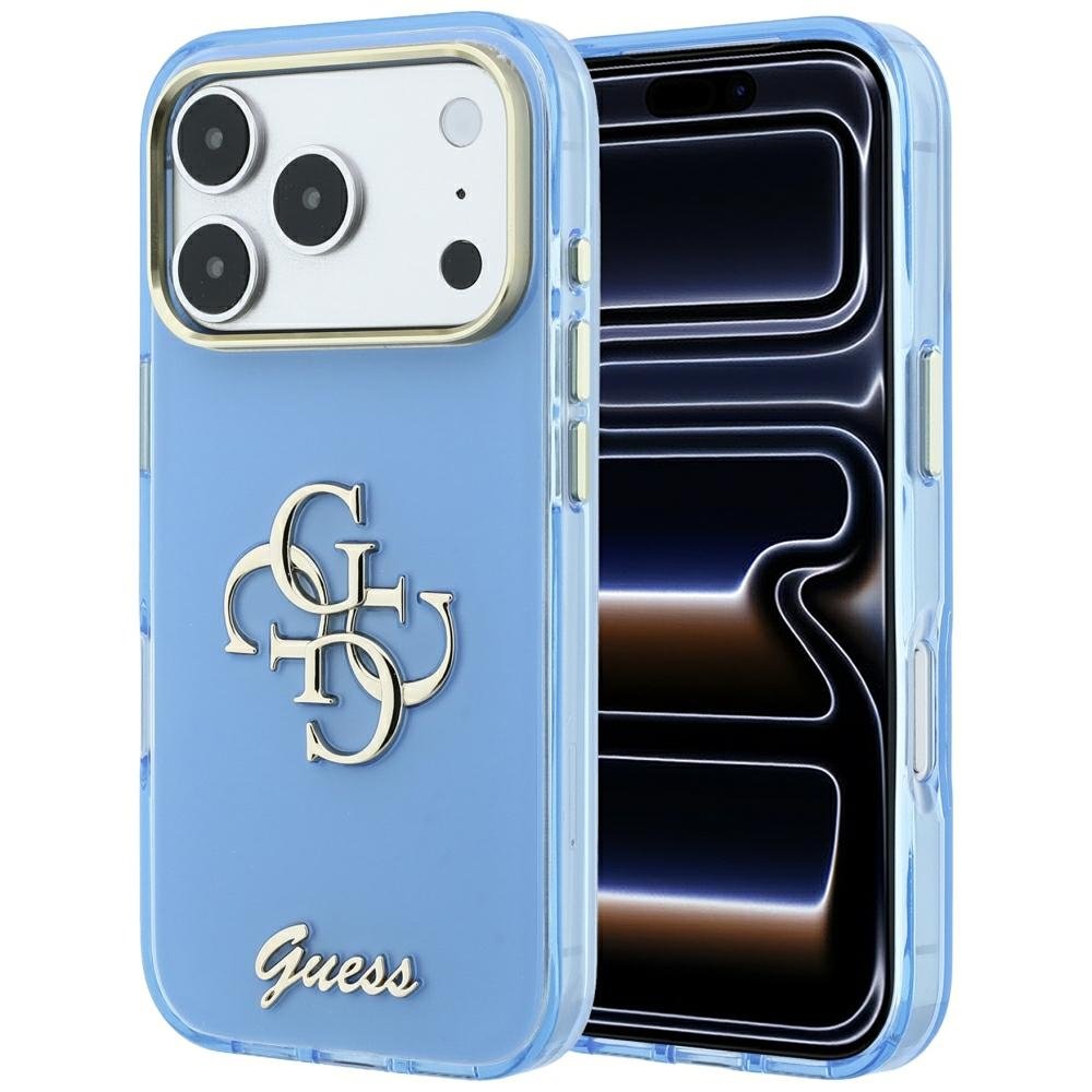 Guess IML 4G Script metāla vāciņš iPhone 18 Pro Max / 17 Pro Max, gaiši zils