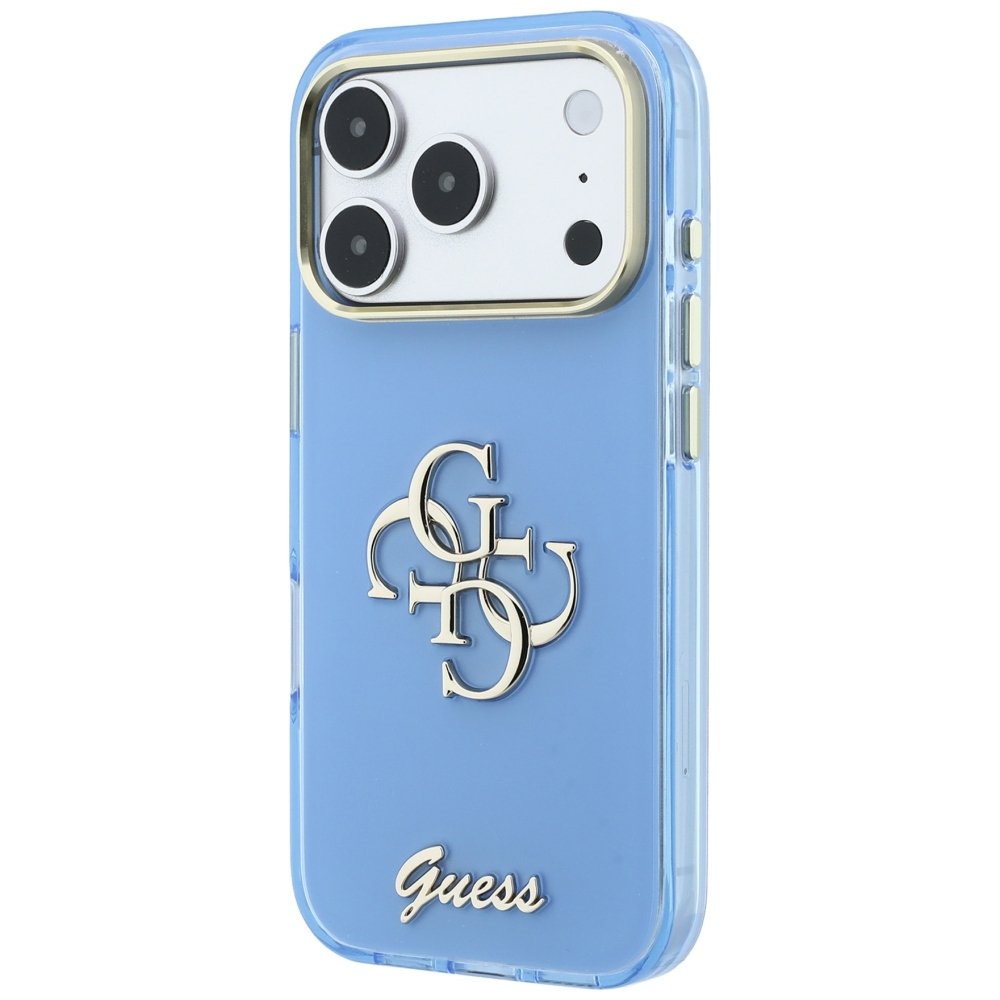 Guess IML 4G Script metāla vāciņš iPhone 18 Pro Max / 17 Pro Max, gaiši zils