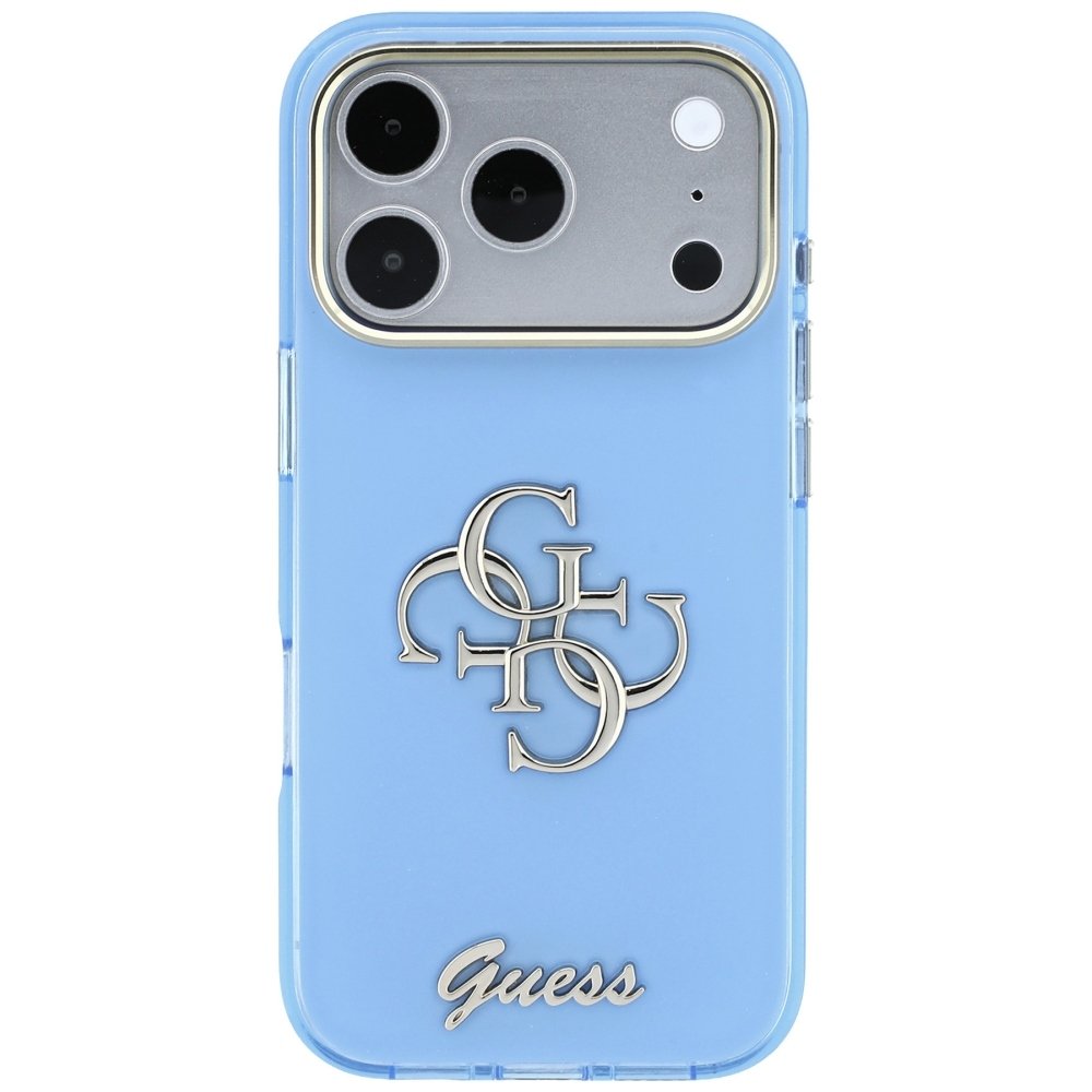Guess IML 4G Script metāla vāciņš iPhone 18 Pro Max / 17 Pro Max, gaiši zils