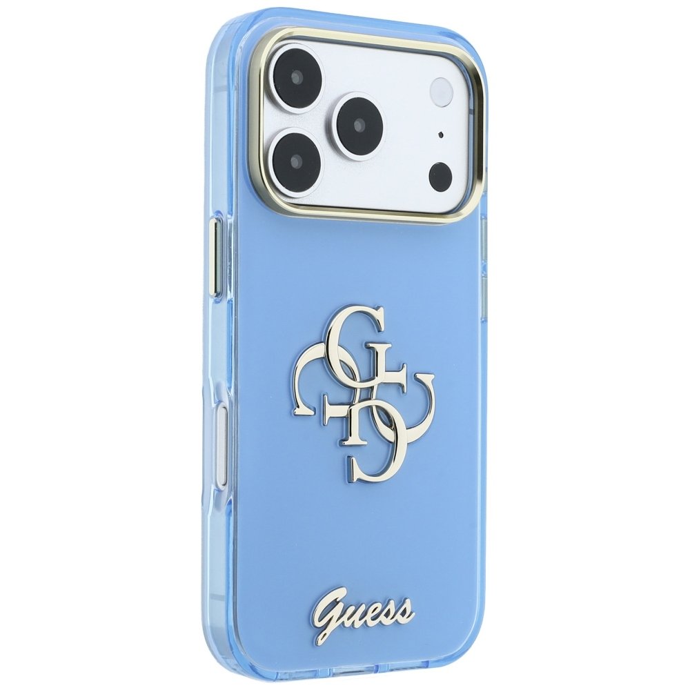 Guess IML 4G Script metāla vāciņš iPhone 18 Pro Max / 17 Pro Max, gaiši zils