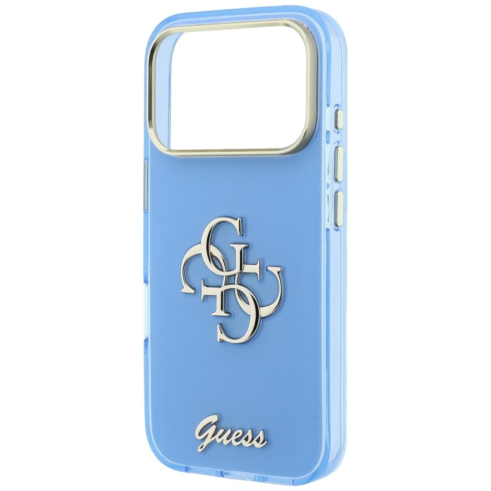Guess IML 4G Script metāla vāciņš iPhone 18 Pro Max / 17 Pro Max, gaiši zils