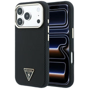 Guess Kevlar Triangle Logo MagSafe vāciņš iPhone 18 Pro Max / 17 Pro Max, melns