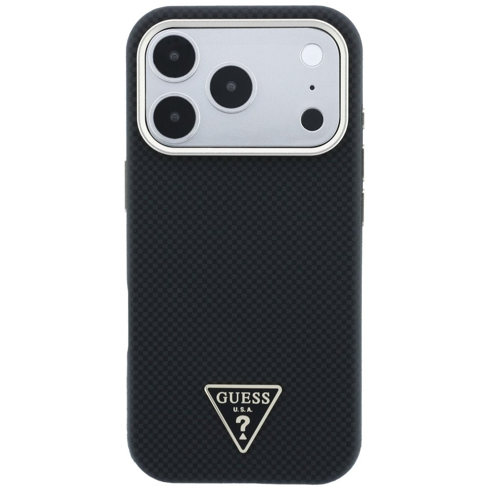 Guess Kevlar Triangle Logo MagSafe vāciņš iPhone 18 Pro Max / 17 Pro Max, melns