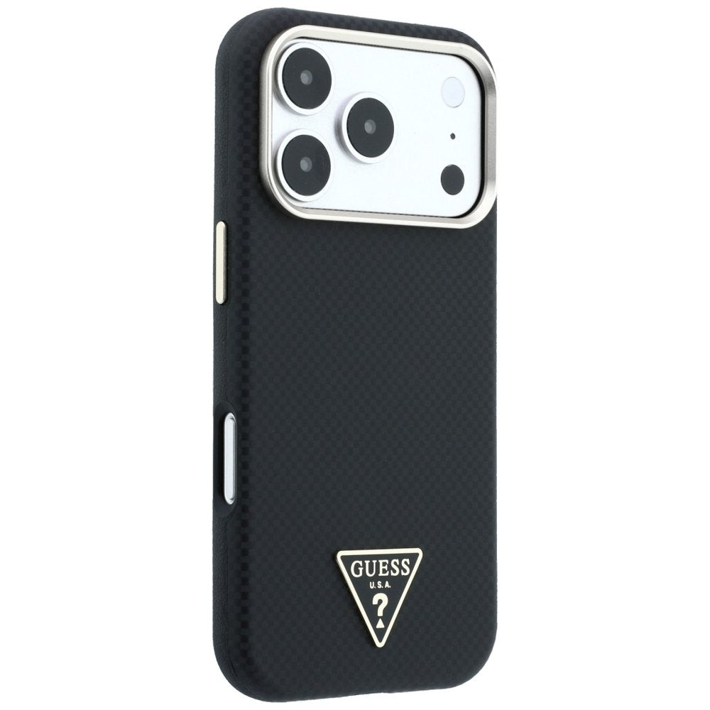Guess Kevlar Triangle Logo MagSafe vāciņš iPhone 18 Pro Max / 17 Pro Max, melns
