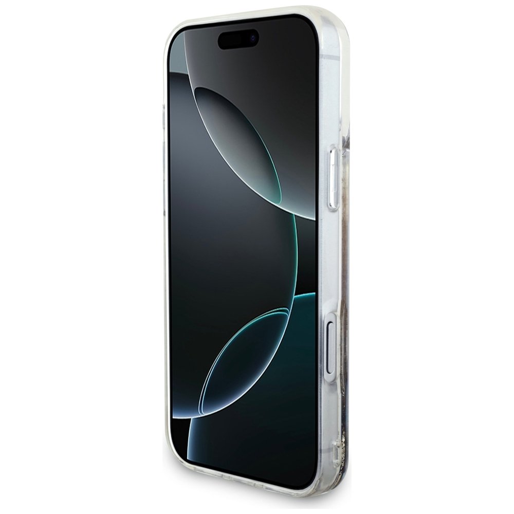 Guess Liquid Glitter 4G piekariņu futrālis iPhone 18 Pro / 17 Pro, zelta krāsā