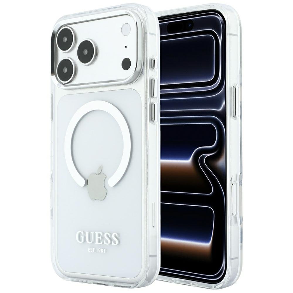 Guess Metal Outline MagSafe vāciņš iPhone 18 Pro Max / 17 Pro Max, sudraba krāsā