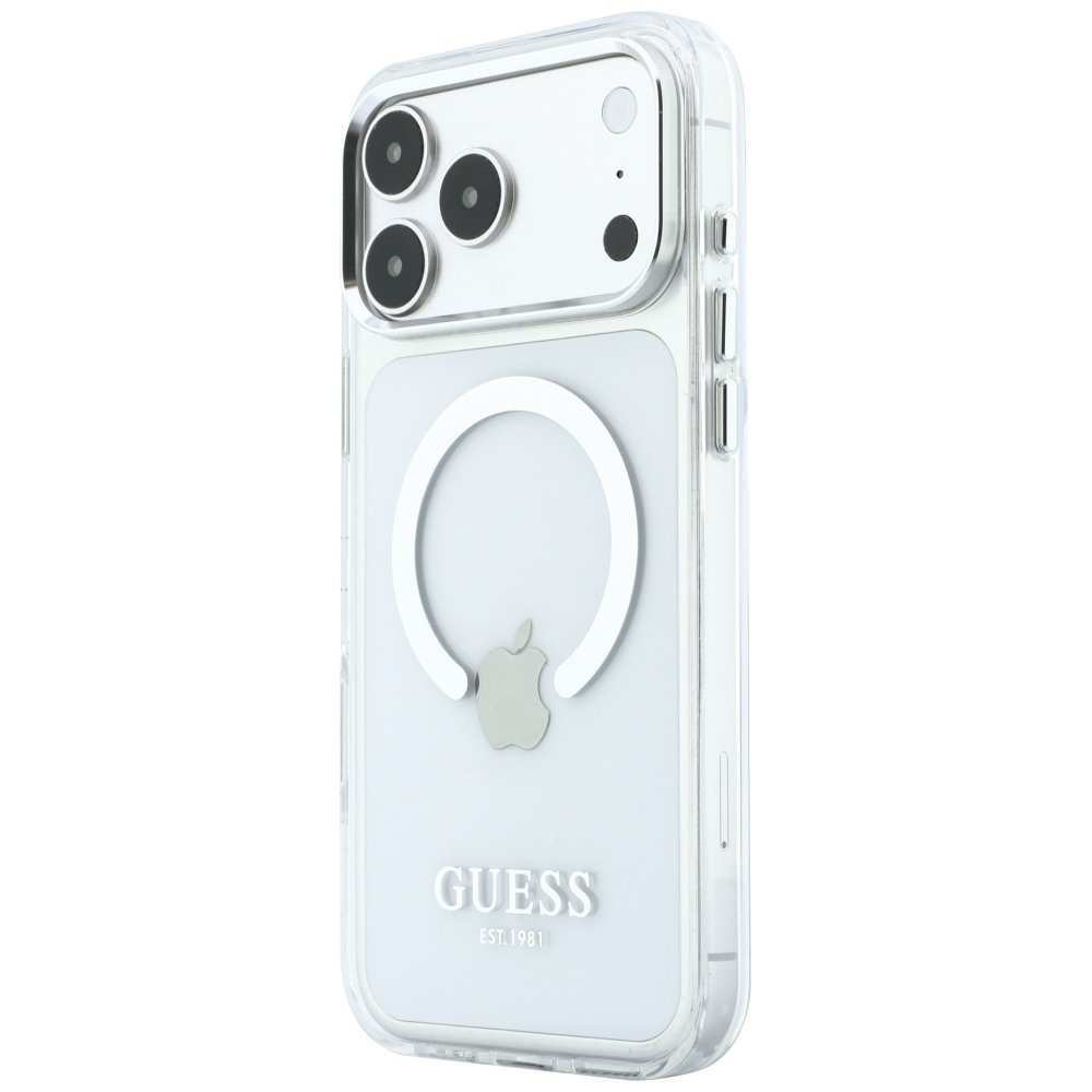 Guess Metal Outline MagSafe vāciņš iPhone 18 Pro Max / 17 Pro Max, sudraba krāsā