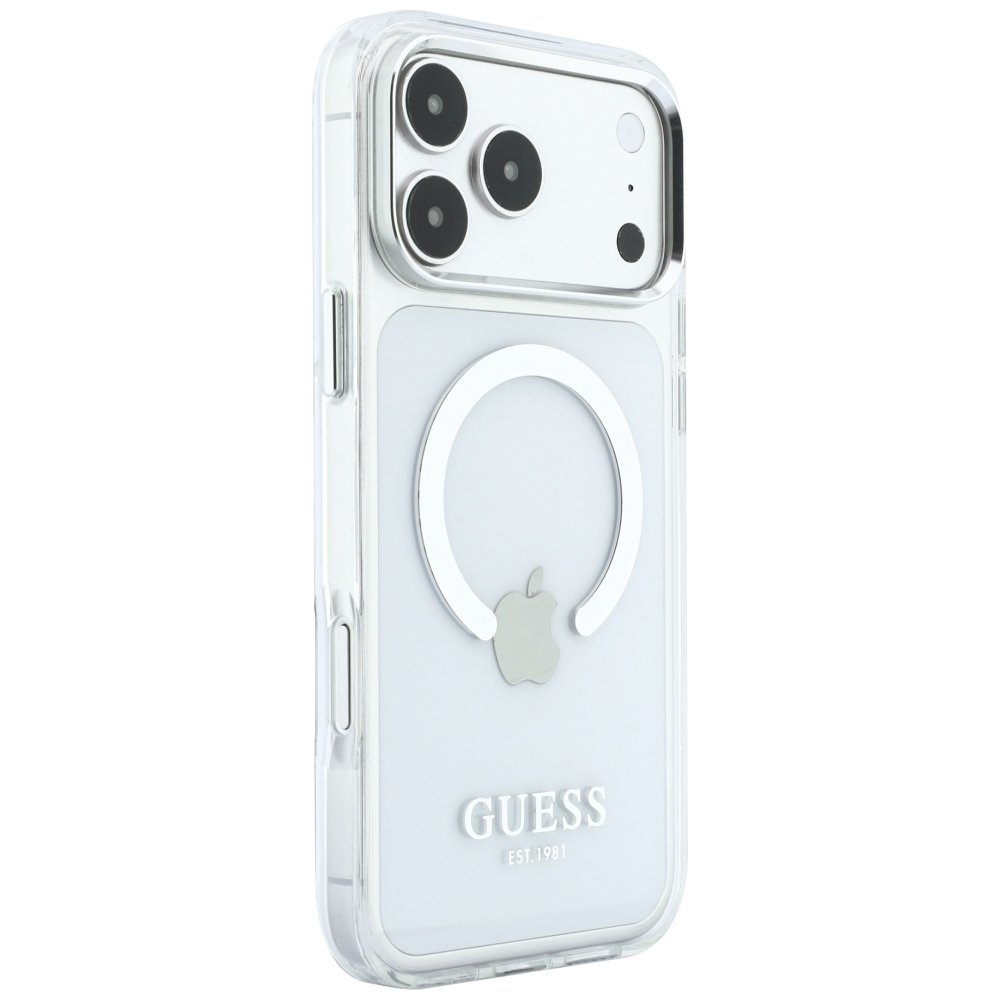 Guess Metal Outline MagSafe vāciņš iPhone 18 Pro Max / 17 Pro Max, sudraba krāsā