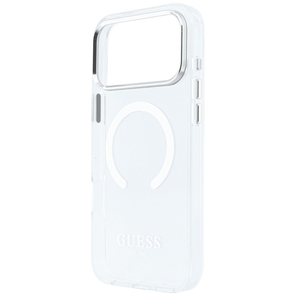 Guess Metal Outline MagSafe vāciņš iPhone 18 Pro Max / 17 Pro Max, sudraba krāsā