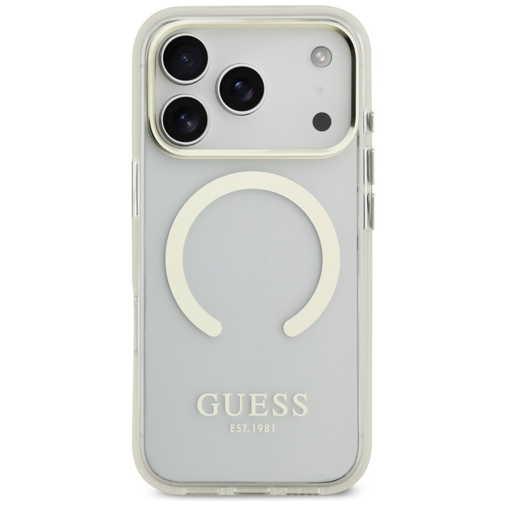 Guess Metal Outline MagSafe vāciņš iPhone 18 Pro / 17 Pro zelta krāsā