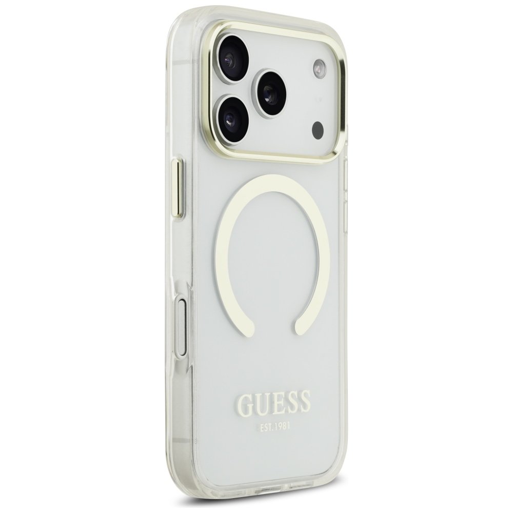 Guess Metal Outline MagSafe vāciņš iPhone 18 Pro / 17 Pro zelta krāsā