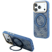 Guess Ring Stand 360 4G Classic Logo MagSafe vāciņš iPhone 18 Pro / 17 Pro, zils