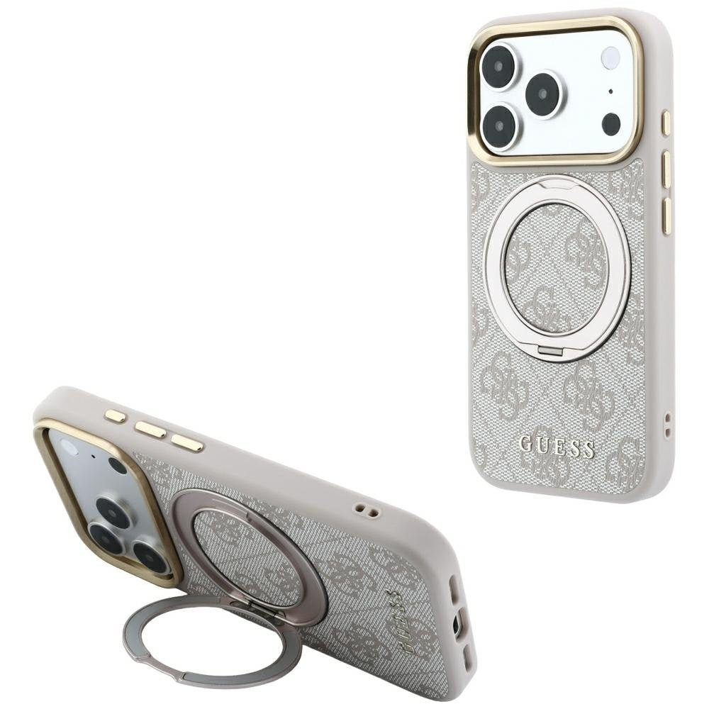 Guess Ring Stand 360 4G Classic Logo MagSafe vāciņš iPhone 18 Pro / 17 Pro, rozā krāsā
