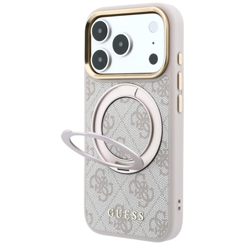 Guess Ring Stand 360 4G Classic Logo MagSafe vāciņš iPhone 18 Pro / 17 Pro, rozā krāsā