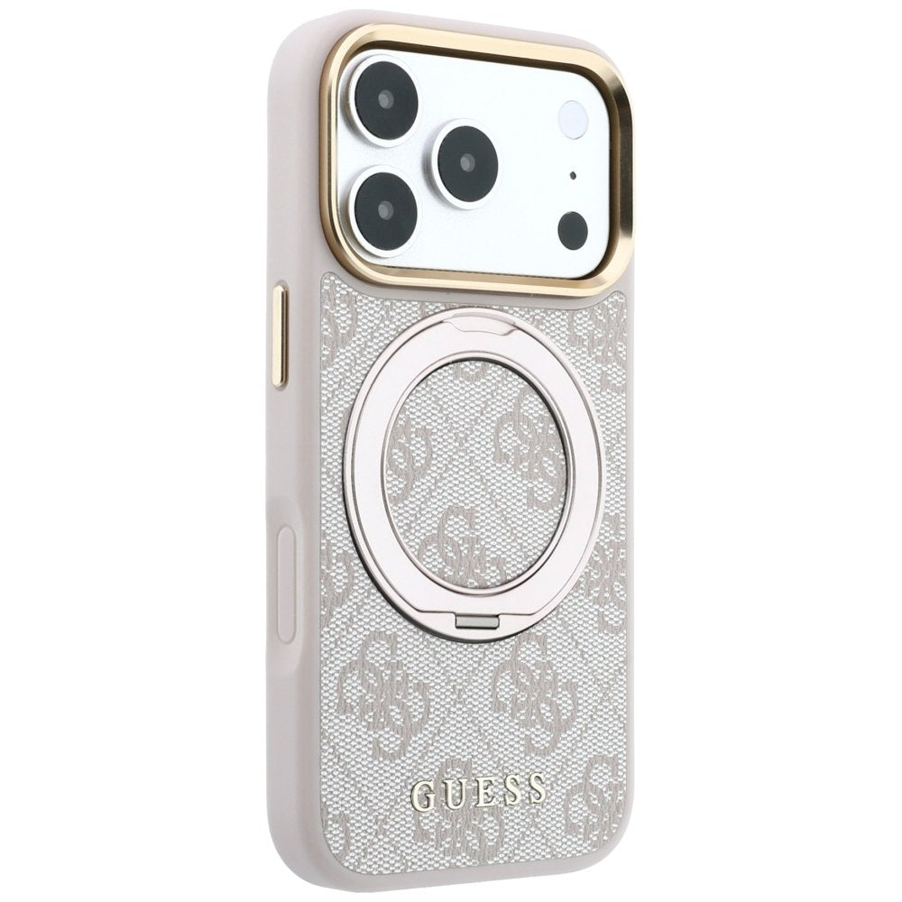 Guess Ring Stand 360 4G Classic Logo MagSafe vāciņš iPhone 18 Pro / 17 Pro, rozā krāsā