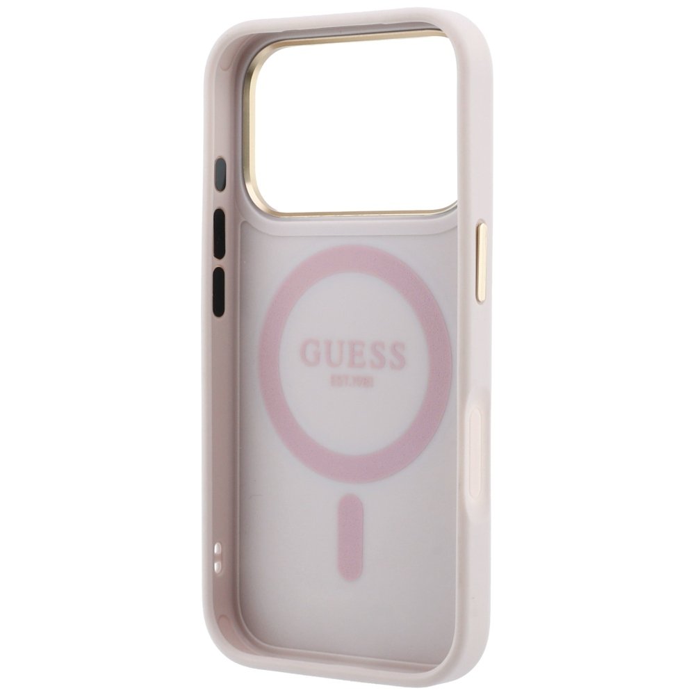 Guess Ring Stand 360 4G Classic Logo MagSafe vāciņš iPhone 18 Pro / 17 Pro, rozā krāsā