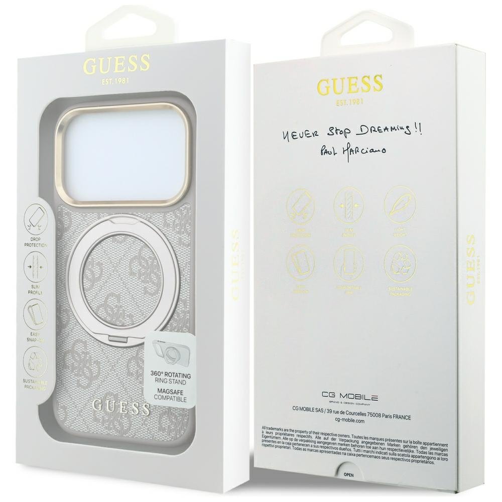 Guess Ring Stand 360 4G Classic Logo MagSafe vāciņš iPhone 18 Pro / 17 Pro, rozā krāsā