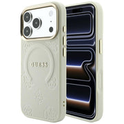 Guess Saffiano Peony & Ring MagSafe vāciņš iPhone 18 Pro Max / 17 Pro Max, smilškrāsā