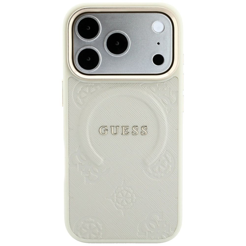 Guess Saffiano Peony & Ring MagSafe vāciņš iPhone 18 Pro Max / 17 Pro Max, smilškrāsā