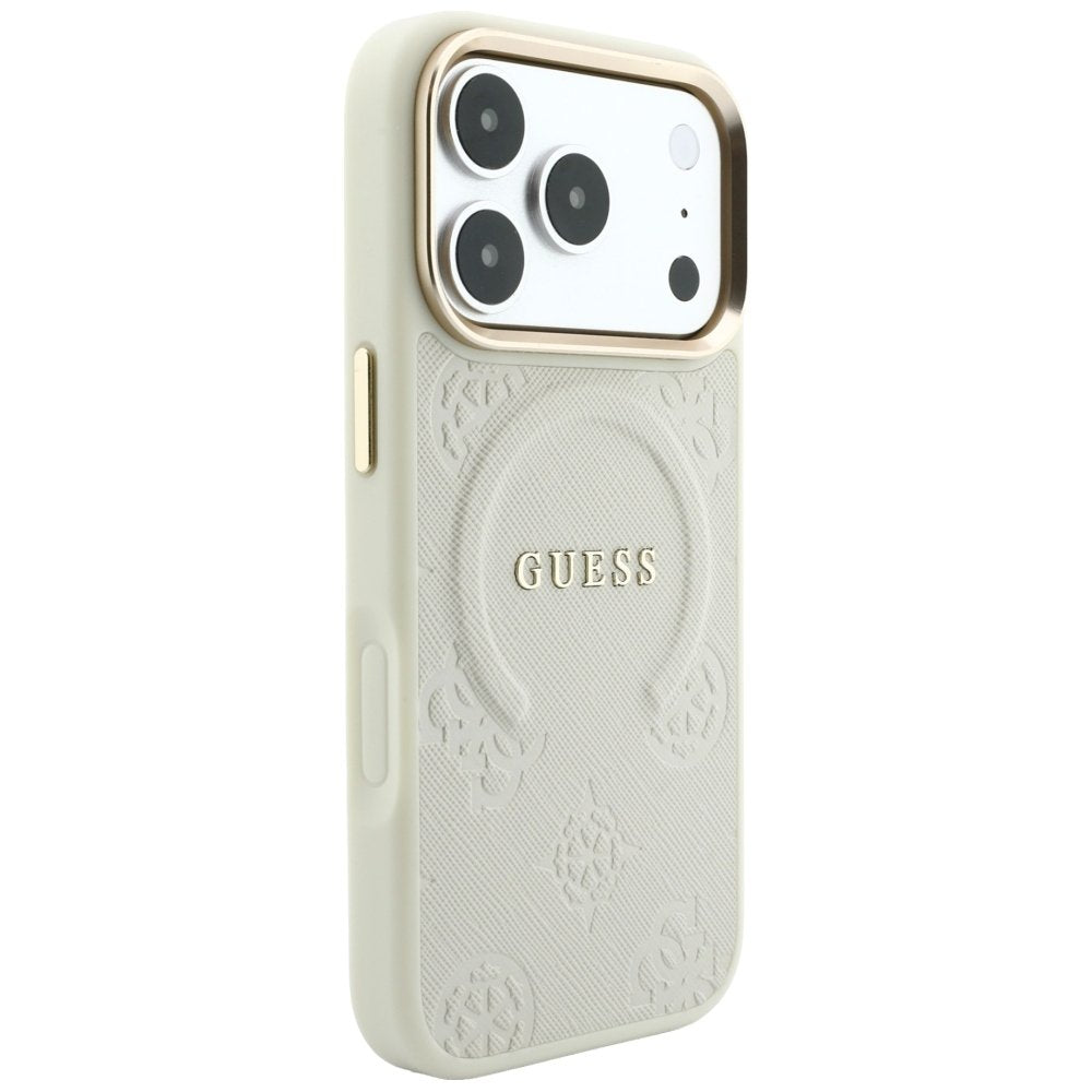 Guess Saffiano Peony & Ring MagSafe vāciņš iPhone 18 Pro Max / 17 Pro Max, smilškrāsā
