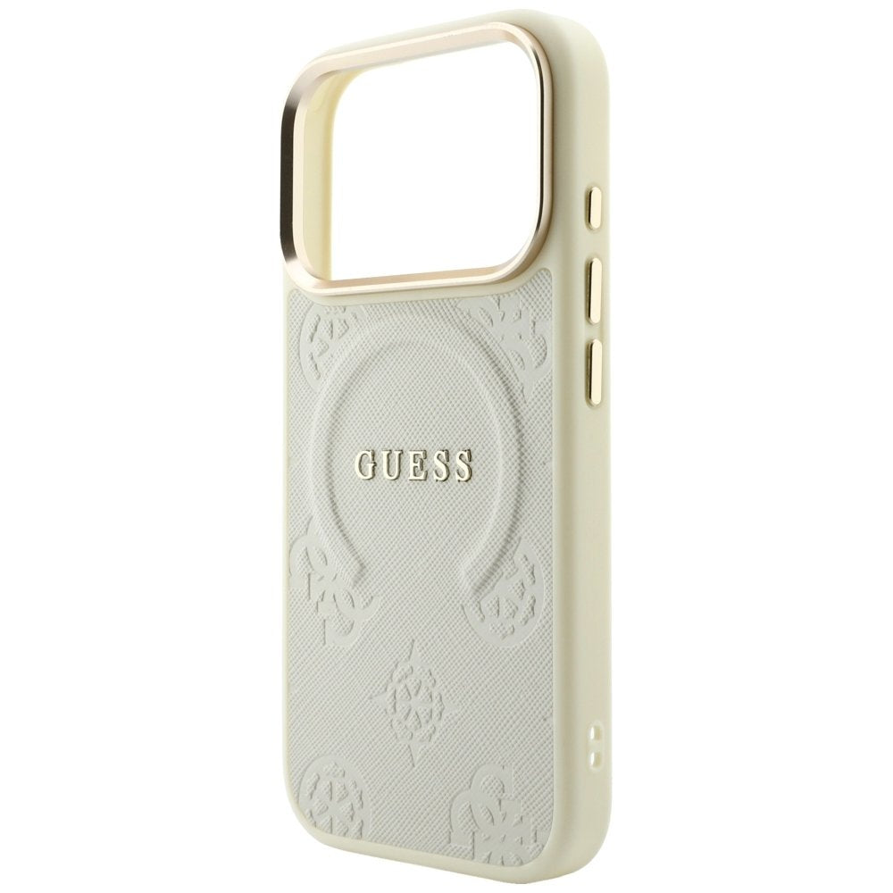 Guess Saffiano Peony & Ring MagSafe vāciņš iPhone 18 Pro Max / 17 Pro Max, smilškrāsā