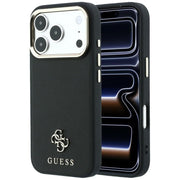 Guess Saffiano Small 4G un Classic Logo MagSafe vāciņš iPhone 18 Pro / 17 Pro, melns