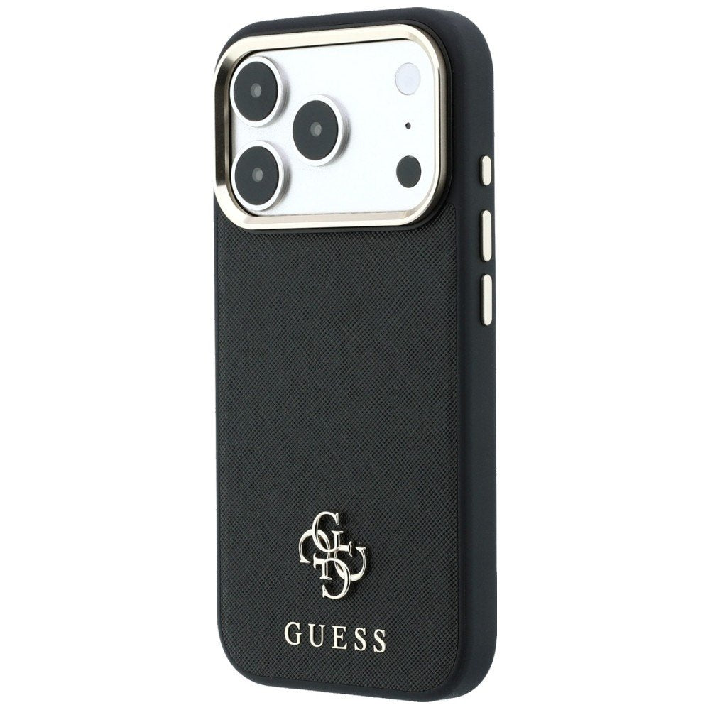 Guess Saffiano Small 4G un Classic Logo MagSafe vāciņš iPhone 18 Pro / 17 Pro, melns