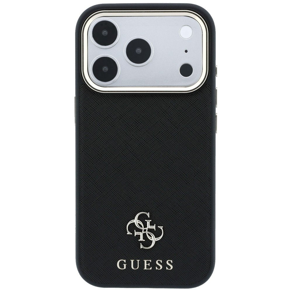 Guess Saffiano Small 4G un Classic Logo MagSafe vāciņš iPhone 18 Pro / 17 Pro, melns