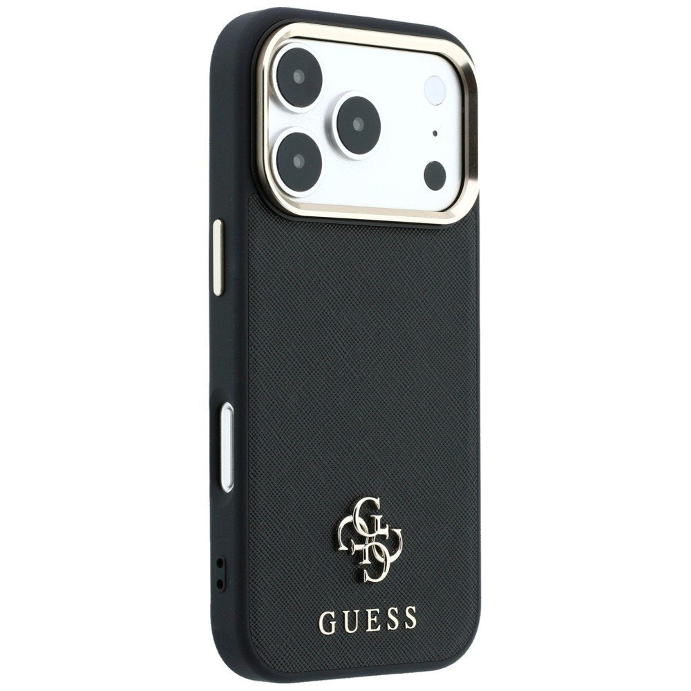 Guess Saffiano Small 4G un Classic Logo MagSafe vāciņš iPhone 18 Pro / 17 Pro, melns
