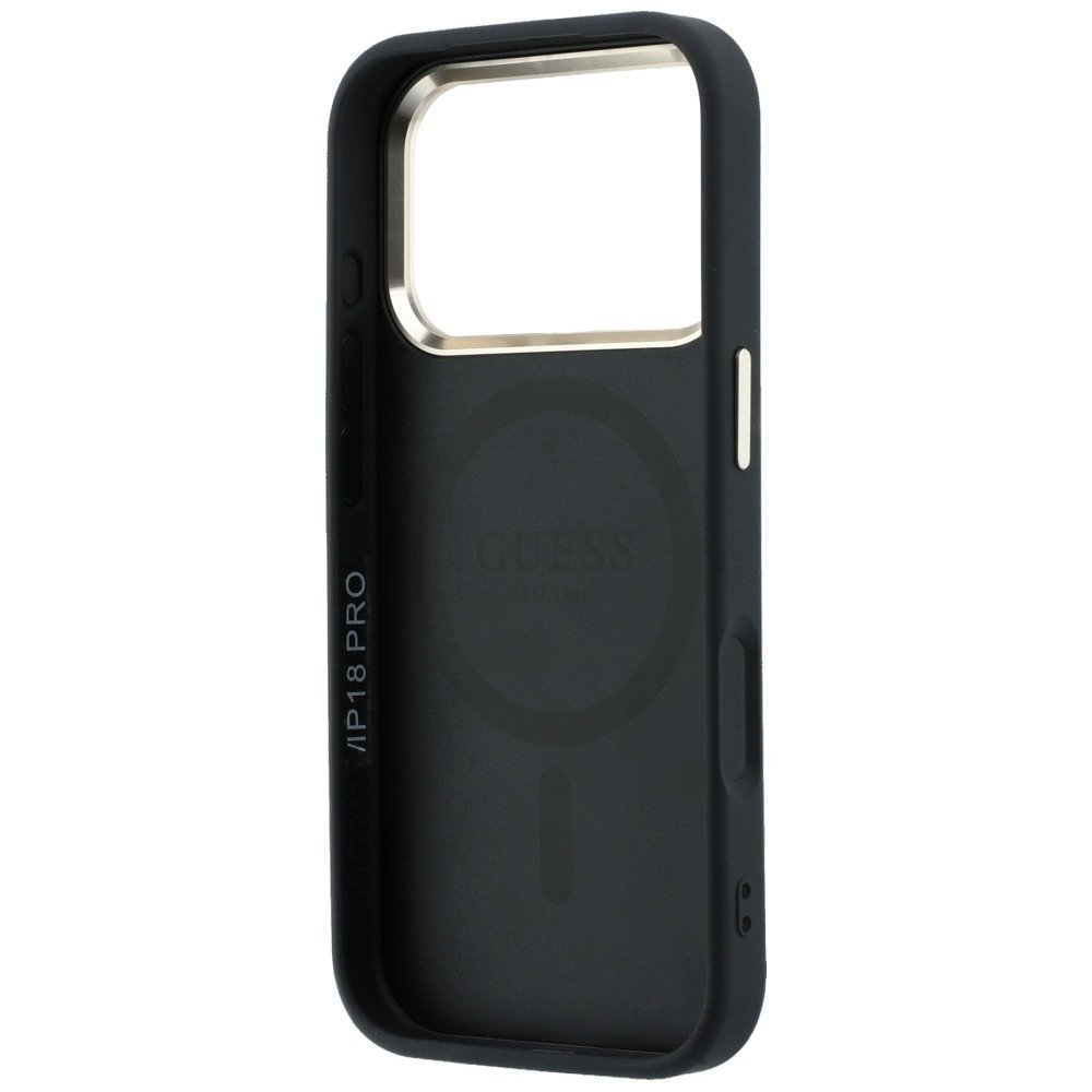 Guess Saffiano Small 4G un Classic Logo MagSafe vāciņš iPhone 18 Pro / 17 Pro, melns
