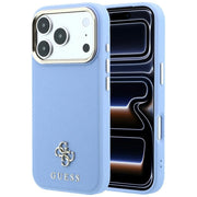 Guess Saffiano Small 4G un Classic Logo MagSafe vāciņš iPhone 18 Pro / 17 Pro, gaiši zils