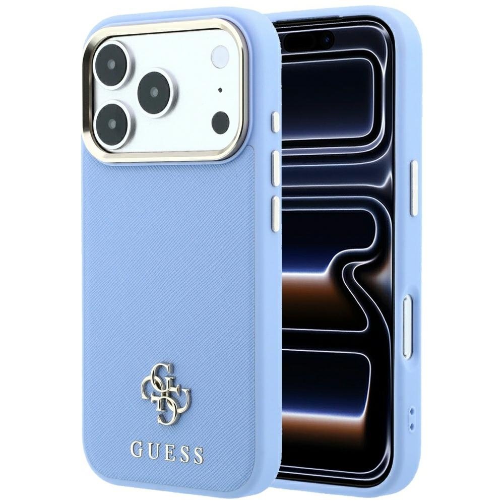 Guess Saffiano Small 4G un Classic Logo MagSafe vāciņš iPhone 18 Pro / 17 Pro, gaiši zils