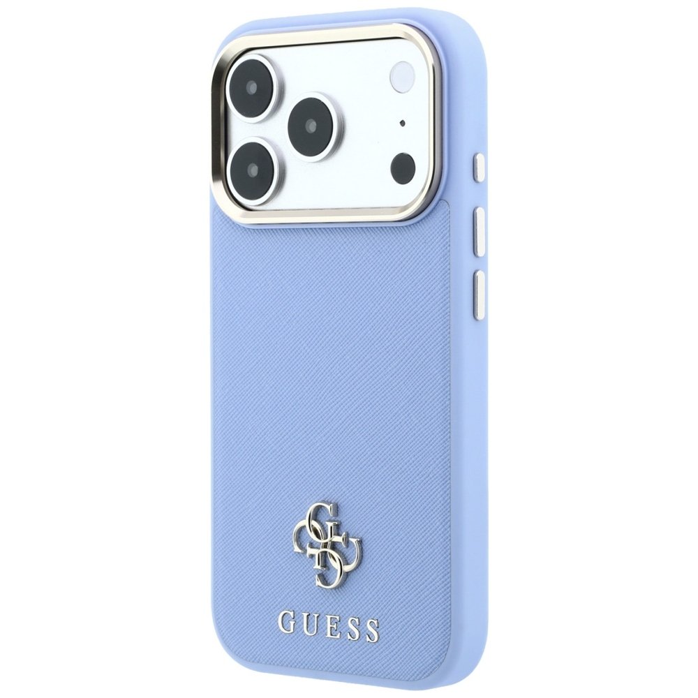 Guess Saffiano Small 4G un Classic Logo MagSafe vāciņš iPhone 18 Pro / 17 Pro, gaiši zils