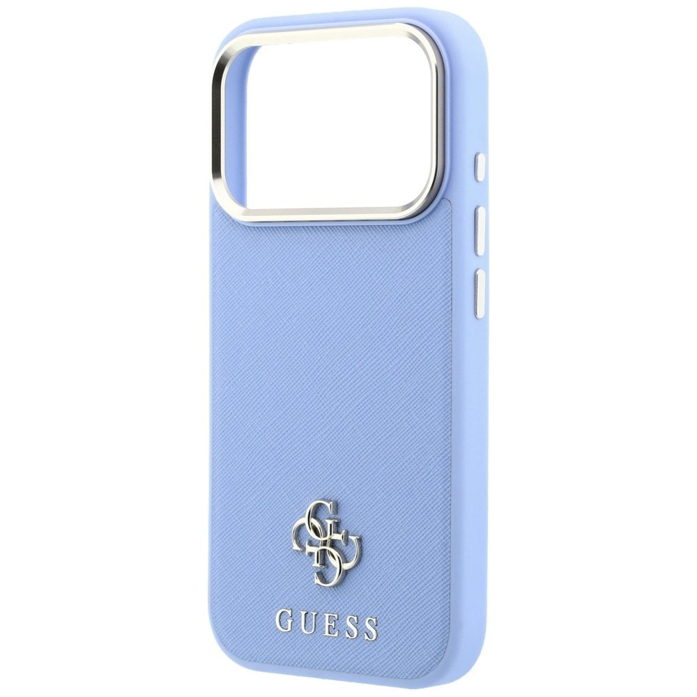 Guess Saffiano Small 4G un Classic Logo MagSafe vāciņš iPhone 18 Pro / 17 Pro, gaiši zils
