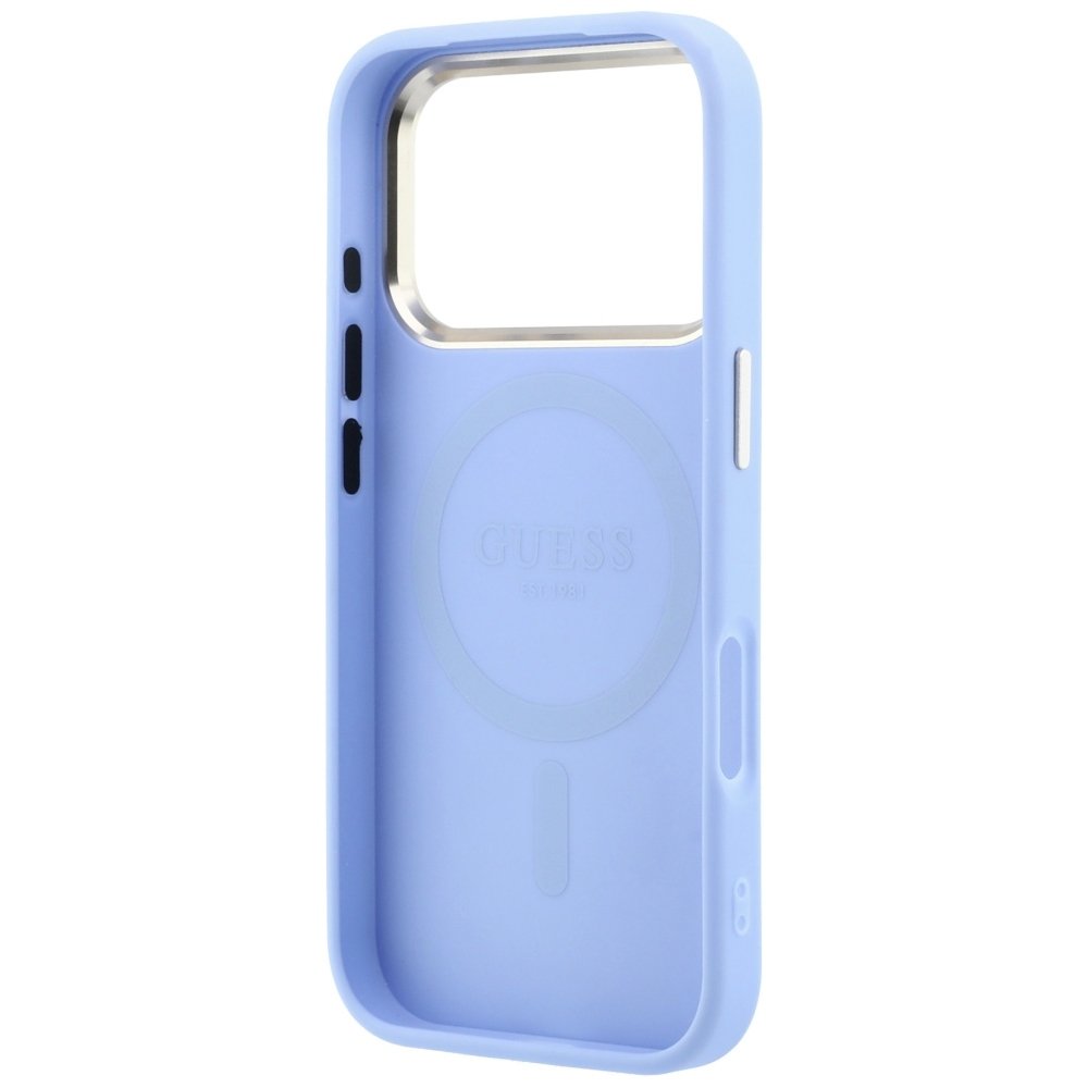 Guess Saffiano Small 4G un Classic Logo MagSafe vāciņš iPhone 18 Pro / 17 Pro, gaiši zils