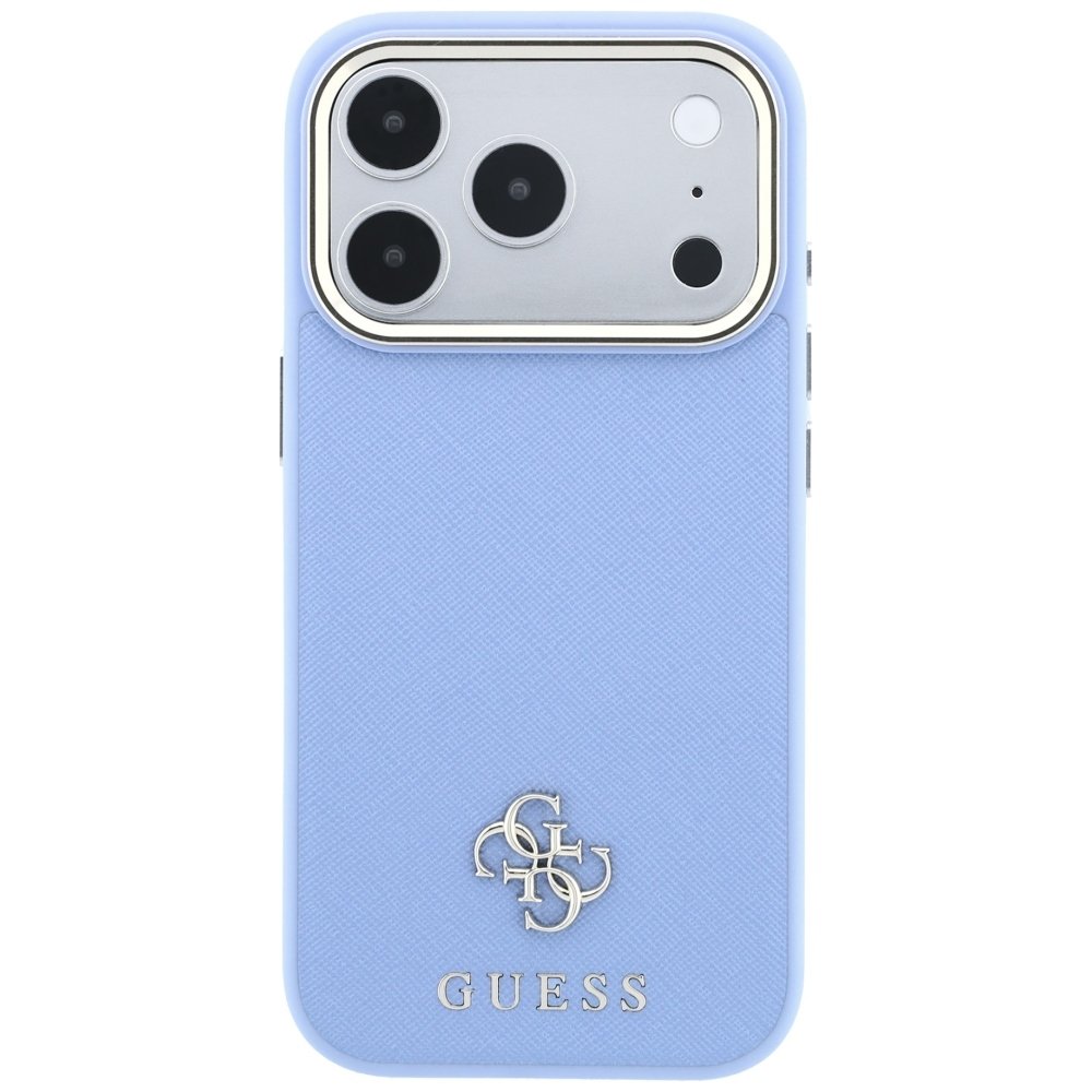 Guess Saffiano Small 4G un Classic Logo MagSafe vāciņš iPhone 18 Pro Max / 17 Pro Max, gaiši zils