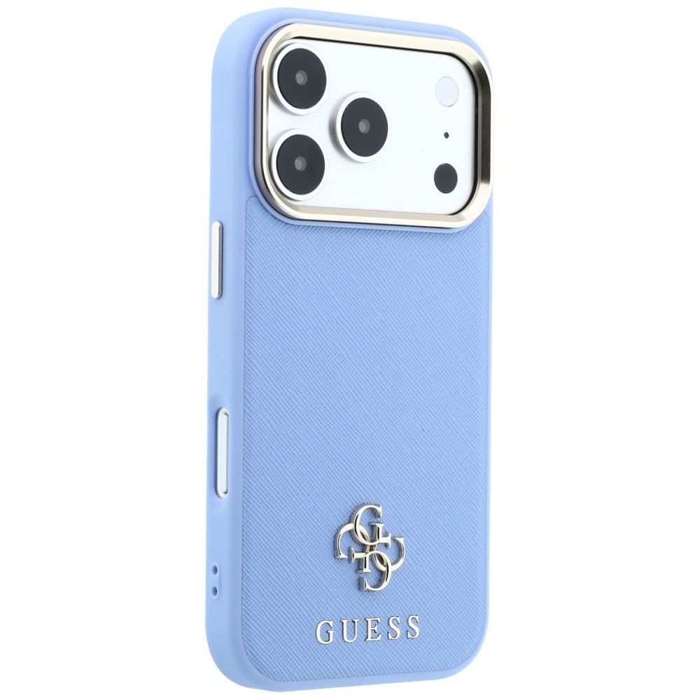 Guess Saffiano Small 4G un Classic Logo MagSafe vāciņš iPhone 18 Pro Max / 17 Pro Max, gaiši zils