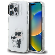 Karl Lagerfeld IML Aquarelle Karl & Choupette & Logo iPhone 16 Pro vāciņš, balts