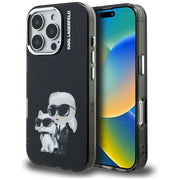 Karl Lagerfeld IML Aquarelle Karl & Choupette & Logo iPhone 16 Pro vāciņš, melns