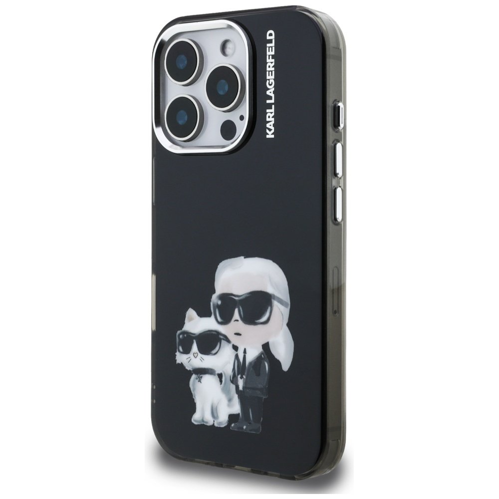 Karl Lagerfeld IML Aquarelle Karl & Choupette & Logo iPhone 16 Pro vāciņš, melns