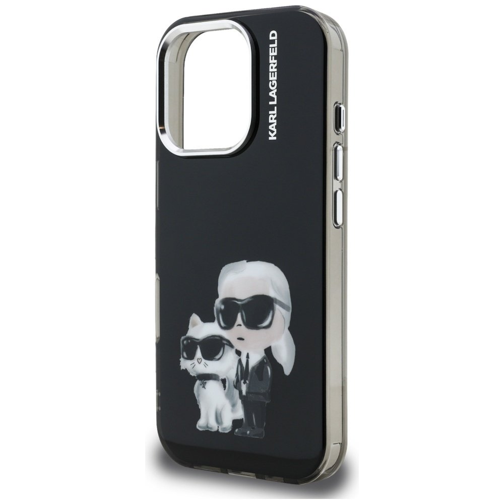 Karl Lagerfeld IML Aquarelle Karl & Choupette & Logo iPhone 16 Pro vāciņš, melns