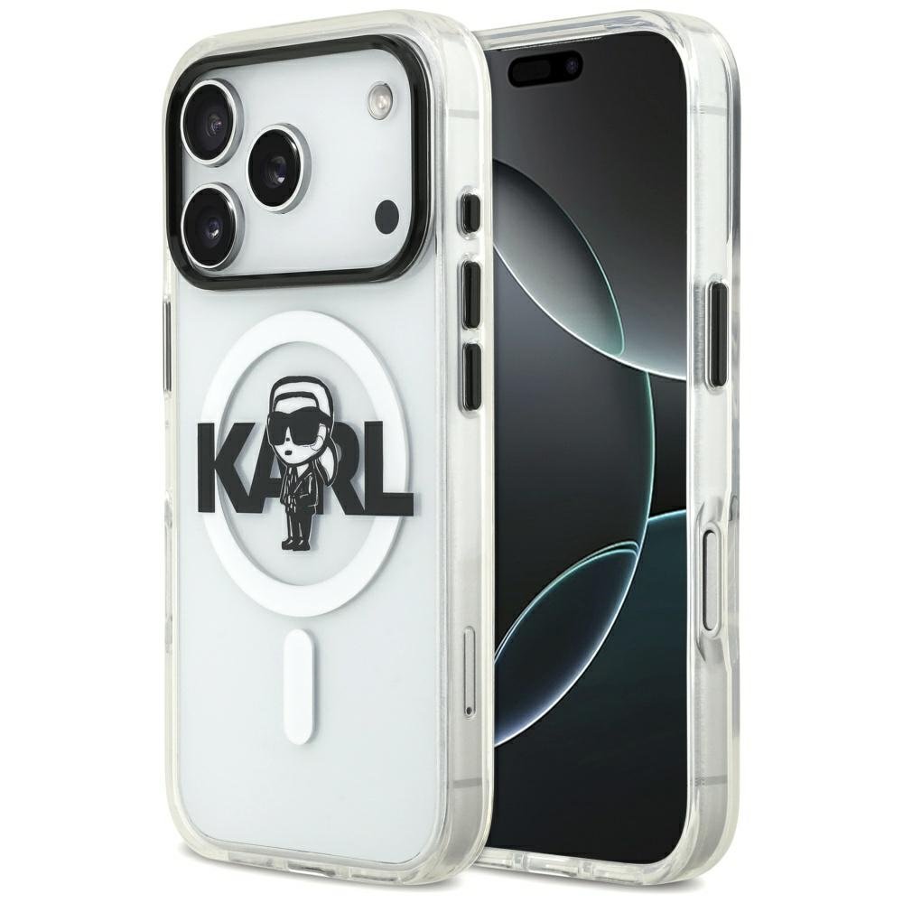 Karl Lagerfeld IML Karl Sketch Logo MagSafe iPhone 17 Pro caurspīdīgs futrālis
