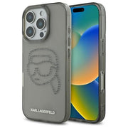 Karl Lagerfeld KLHCP16XHKHDCELK iPhone 16 Pro Max 6,9" melns cietais vāciņš ar IML tehnoloģiju un strassiem, ar Karla galvas attēlu