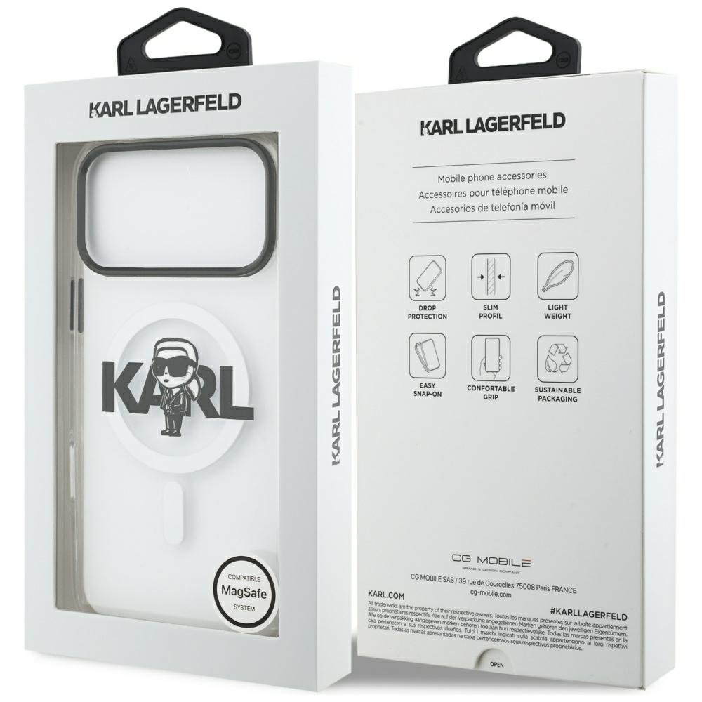 Karl Lagerfeld IML Karl Sketch Logo MagSafe iPhone 17 Pro Max caurspīdīgs futrālis