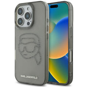 Karl Lagerfeld IML strassu vāciņš iPhone 16 Pro, melns