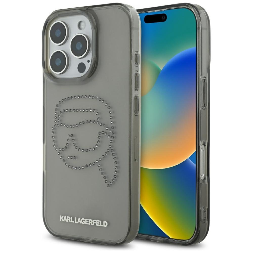 Karl Lagerfeld IML strassu vāciņš iPhone 16 Pro, melns