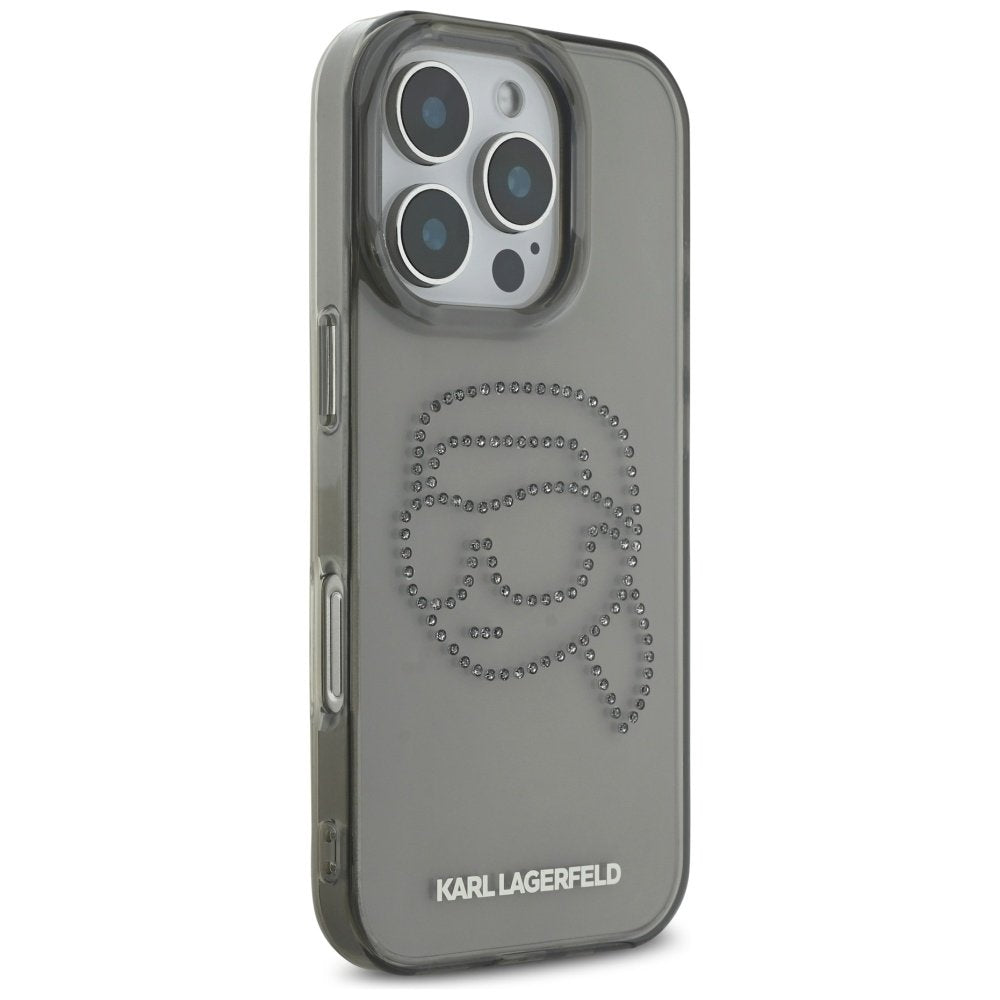 Karl Lagerfeld IML strassu vāciņš iPhone 16 Pro, melns